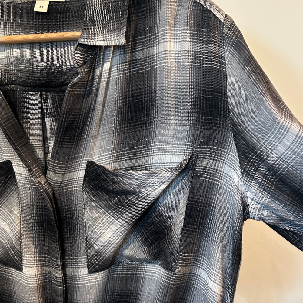 Cloth & Stone Plaid Black and Gray Women's Top - Picture 7 of 11